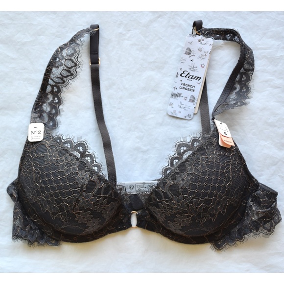 ETAM NWT POETIQUE METALLIC GREY UNDERWIRE PLUNGE PUSH-UP BRA. SIZE 34B - Picture 6 of 11